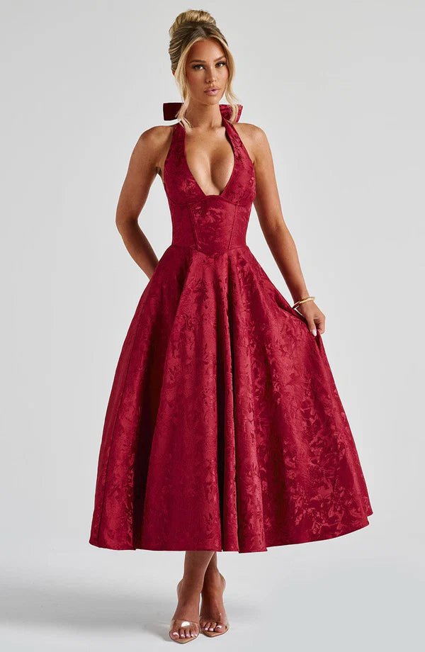 Red Modern Flow Maxi dress by LORVENE featuring a stylish midi-length design and flowing fabric for elegant everyday wear.