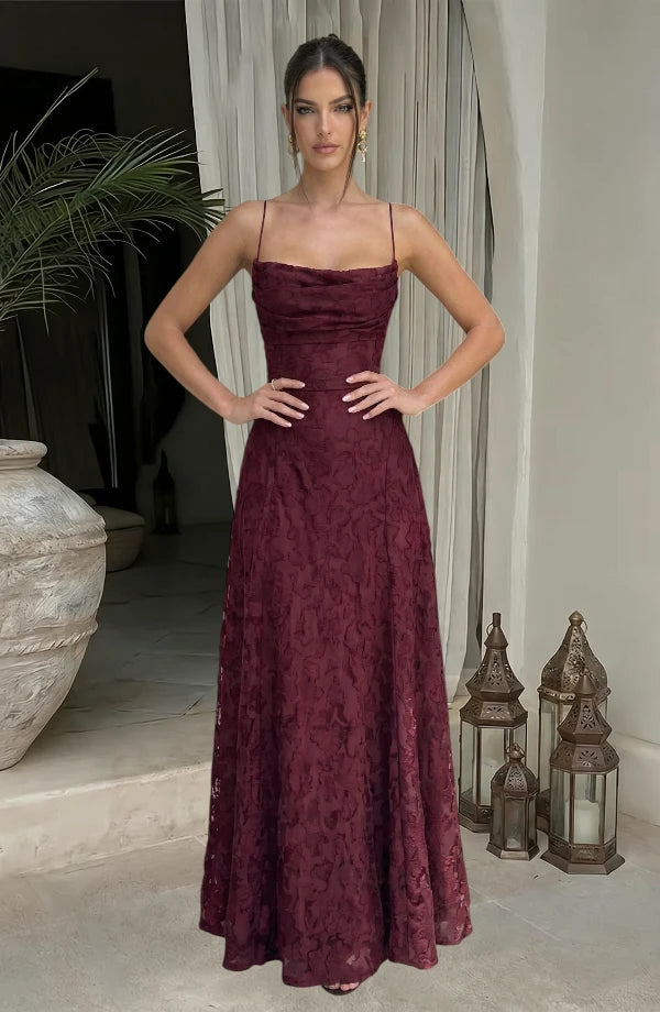 LORVENES sexy flowy evening dress with elegant fabric, fitted waist, and flowing skirt perfect for formal events and special occasions