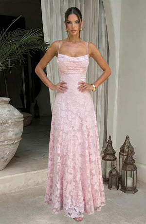 LORVENES sexy flowy evening dress with elegant fabric and draped design, perfect for formal events and evening wear.