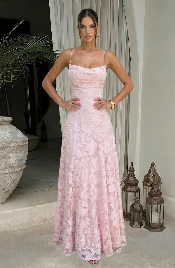 LORVENES sexy flowy evening dress with elegant fabric and draped design, perfect for formal events and evening wear.