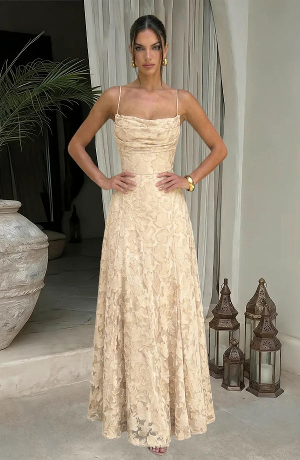 Elegant flowy evening dress by LORVENES featuring a flattering silhouette and soft fabric, perfect for formal events.