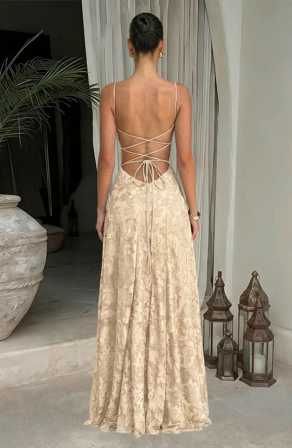 LORVENES sexy flowy evening dress with elegant fabric, draped design, and flattering silhouette suitable for formal occasions