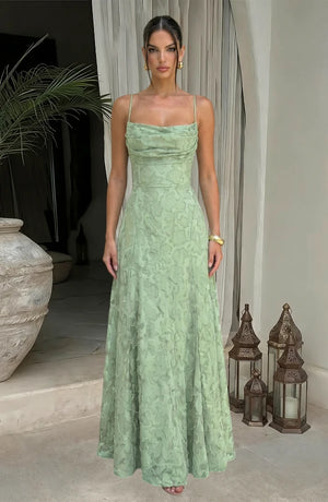 LORVENES sexy flowy evening dress with lightweight fabric and elegant silhouette, perfect for formal occasions.