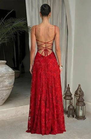LORVENES sexy flowy evening dress with elegant fabric and draped design, perfect for formal occasions.