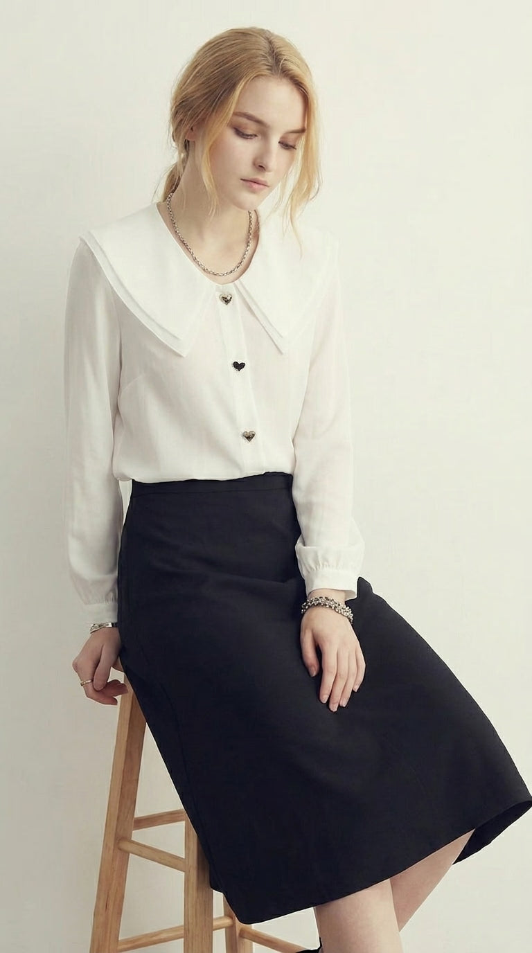 LORVENE Chic Collar Shirt showing a close-up of the stylish collar and fabric details on a white shirt.