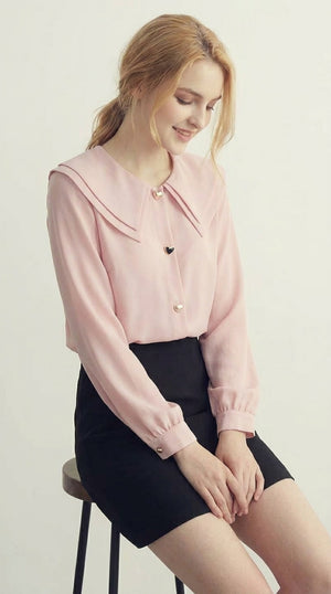 LORVENE Chic Collar Shirt with button-down front, featuring a stylish collar and long sleeves, shown from the bottom left angle.