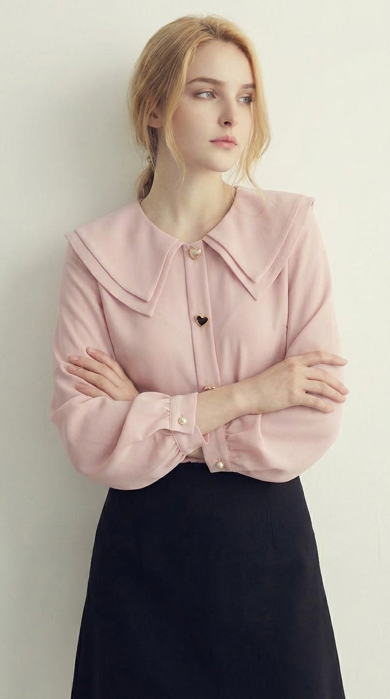 LORVENE Chic Collar Shirt with button-down front and stylish collar, shown in a close-up image highlighting fabric details.