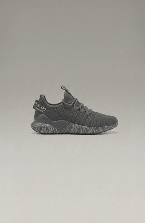 LORVENE Chrome Path sneakers in shiny chrome finish with white soles, stylish casual footwear for men or women.