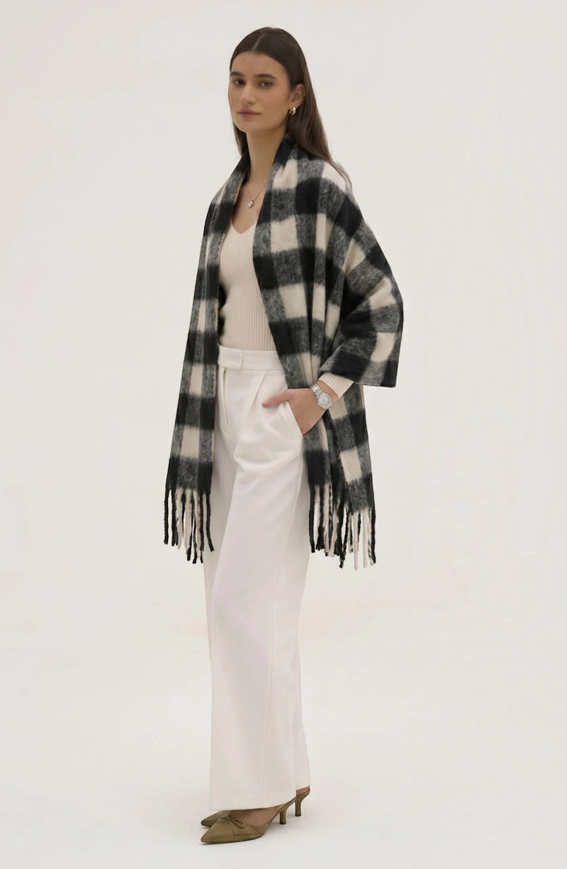 LORVENE lightweight evening shawl draped over a mannequin, showcasing soft fabric and elegant design for formal occasions.