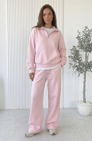 LORVENES cotton knit lounge set with a relaxed fit, featuring a cozy long-sleeve top and matching pants in soft fabric.