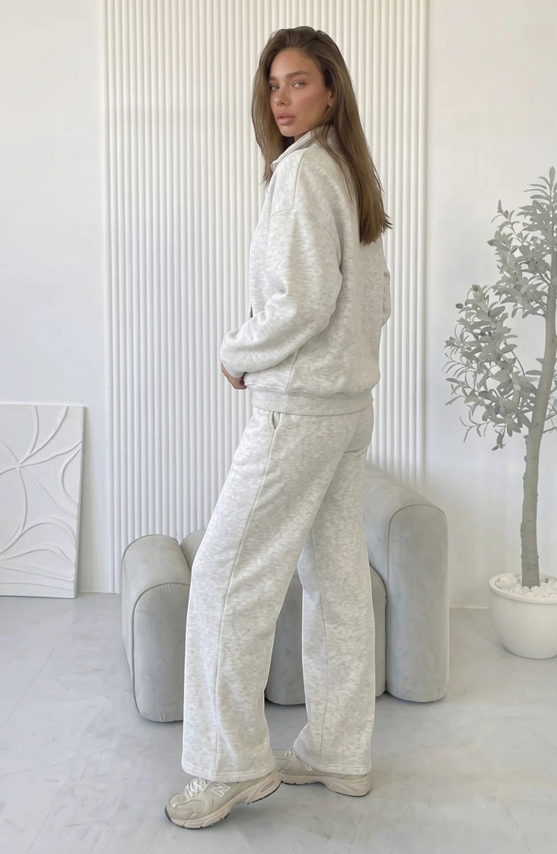 LORVENES cotton knit lounge set featuring a cozy long-sleeve top and matching pants in soft, comfortable fabric.