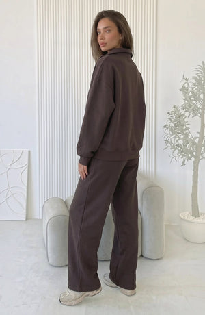 LORVENES cotton knit lounge set with long sleeves and matching pants, soft and comfortable for casual wear.