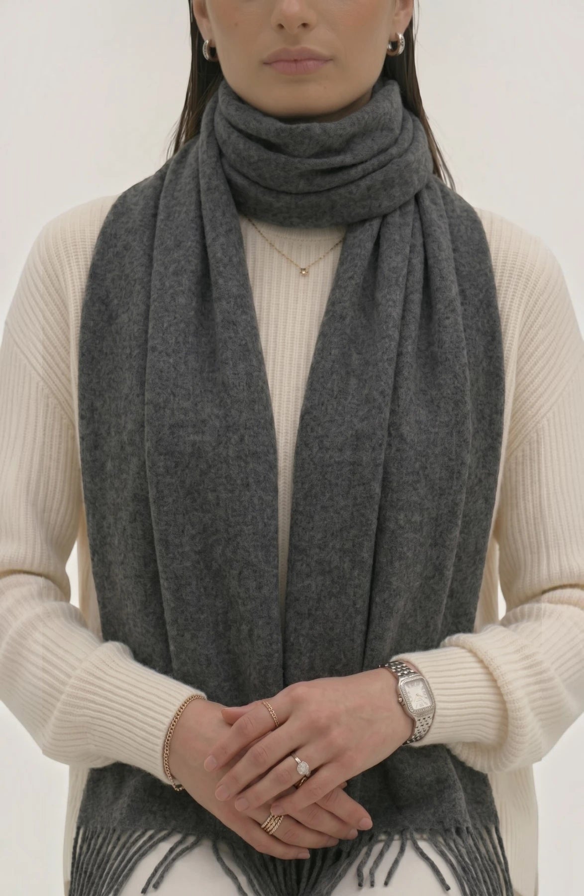 LORVENES Pure Wool Solid Scarf