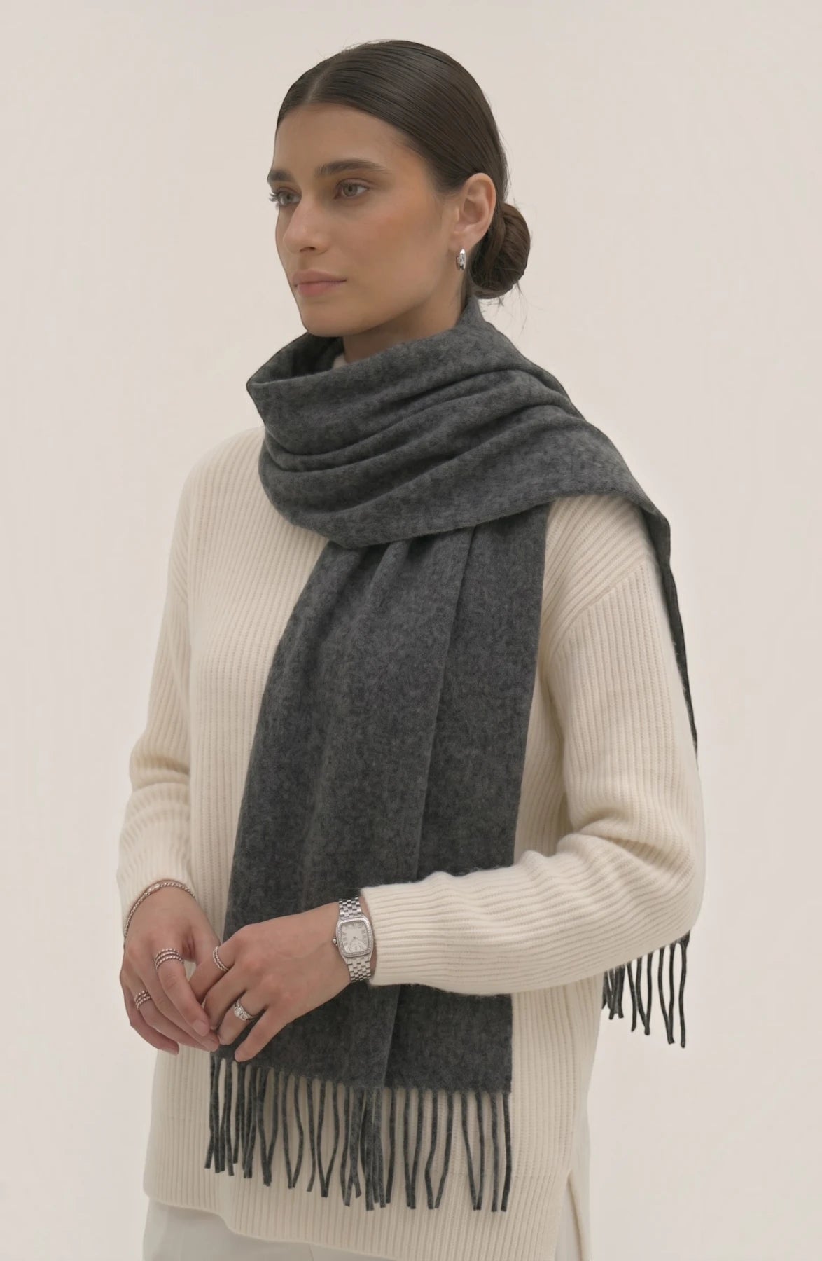 LORVENES Pure Wool Solid Scarf