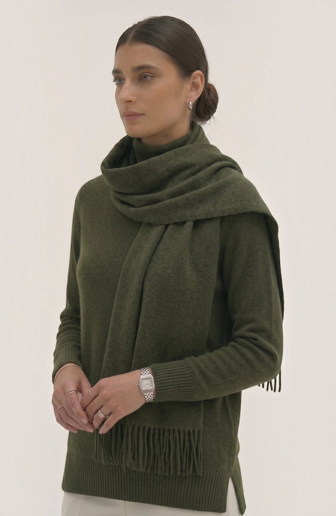 LORVENES Pure Wool Solid Scarf