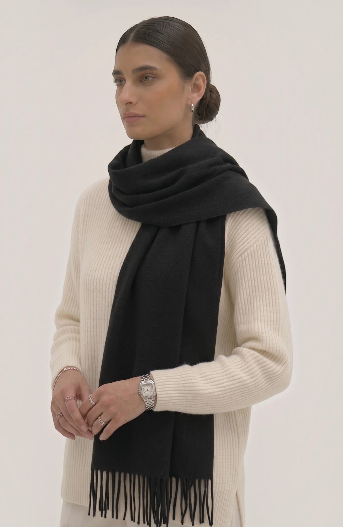 LORVENES Pure Wool Solid Scarf