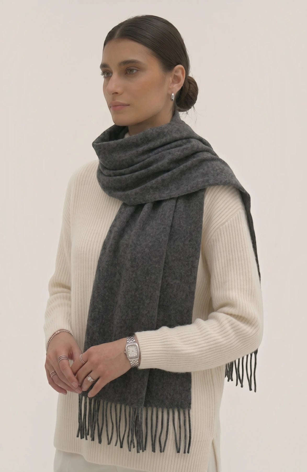LORVENES Pure Wool Solid Scarf