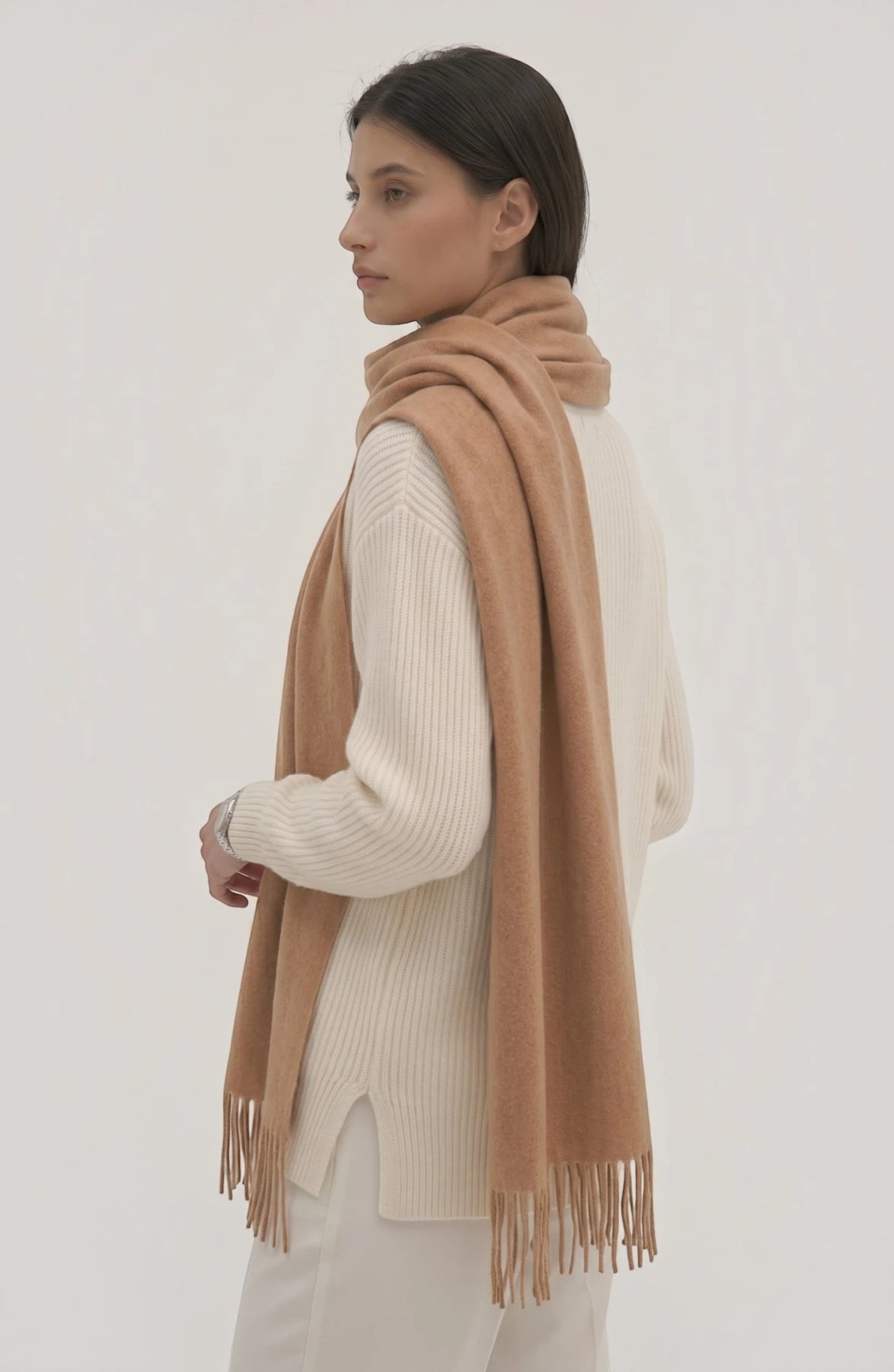 LORVENES Pure Wool Solid Scarf
