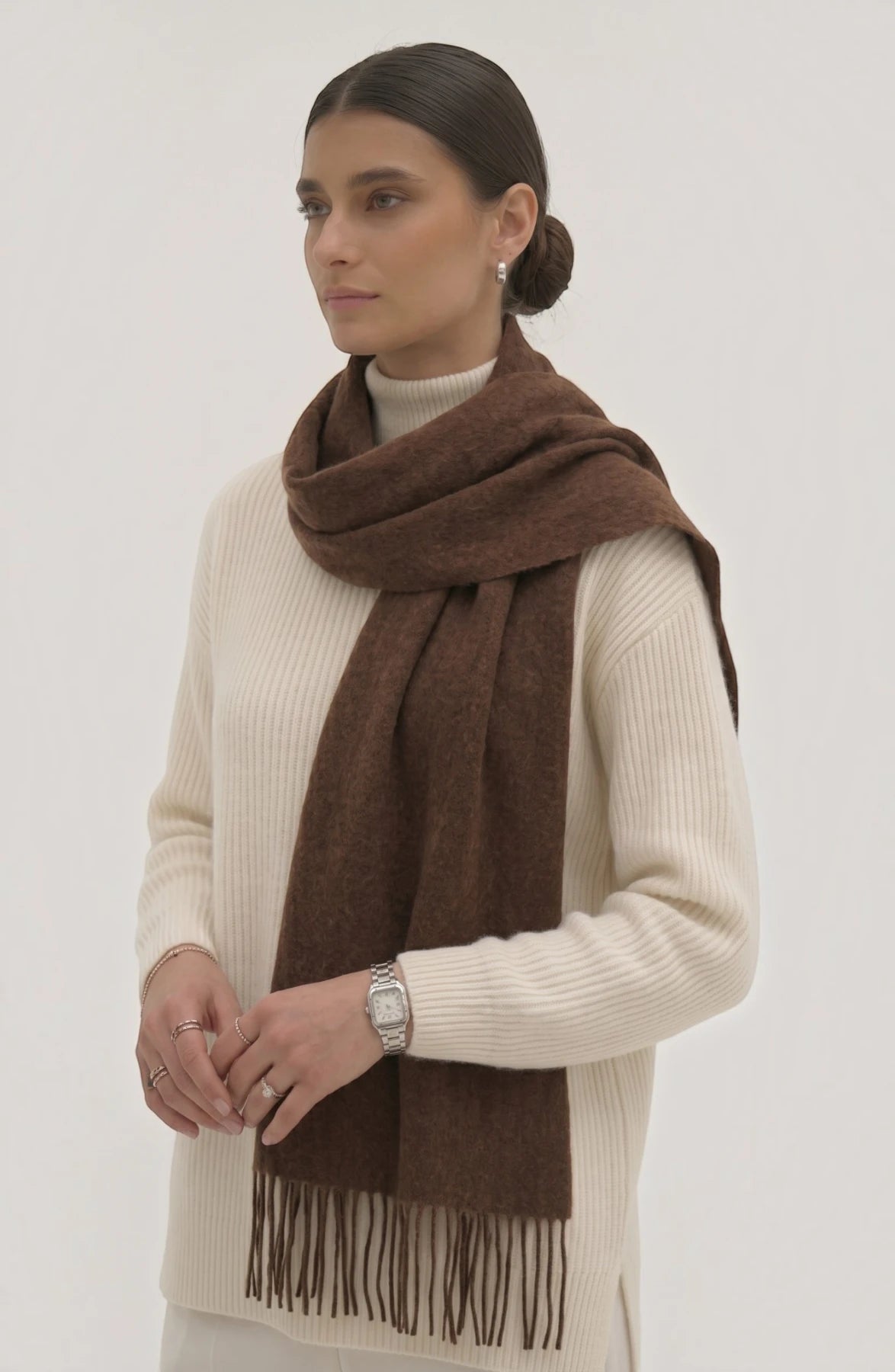 LORVENES Pure Wool Solid Scarf