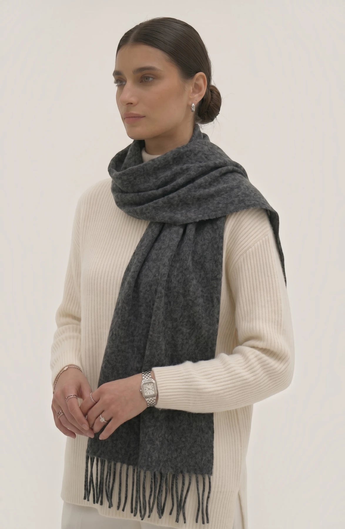 LORVENES Pure Wool Solid Scarf