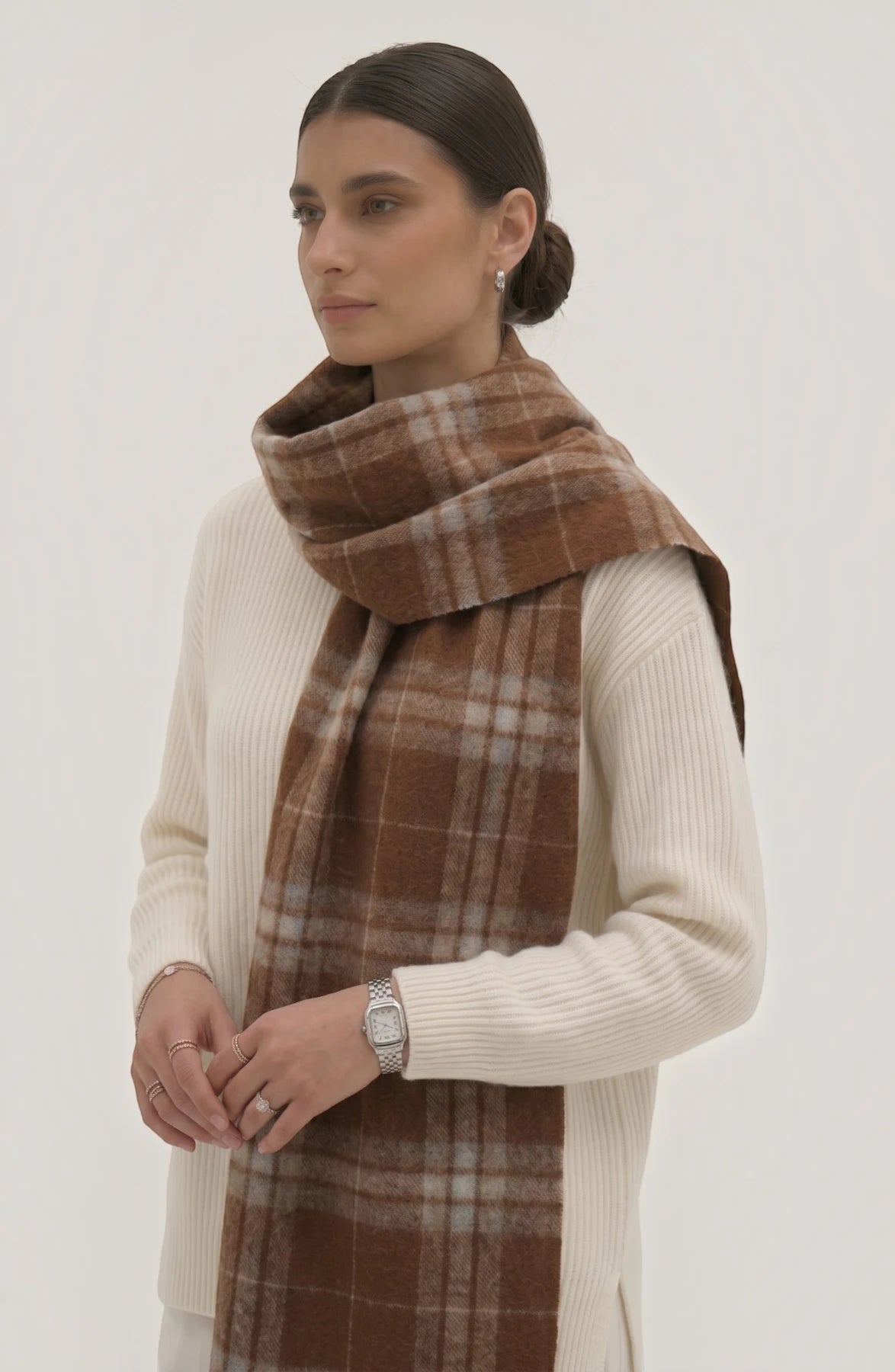 LORVENES Plaid Wool Tassel Scarf