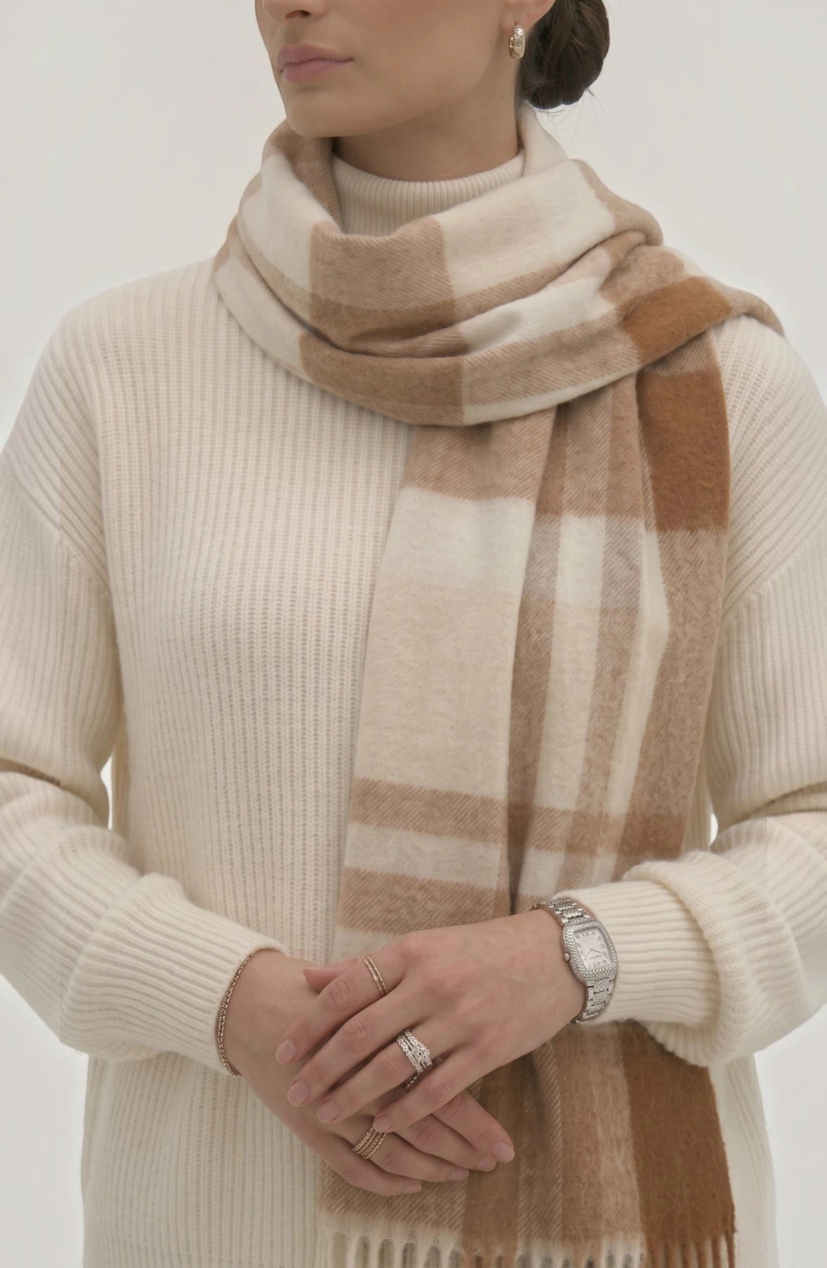 LORVENES Plaid Wool Tassel Scarf