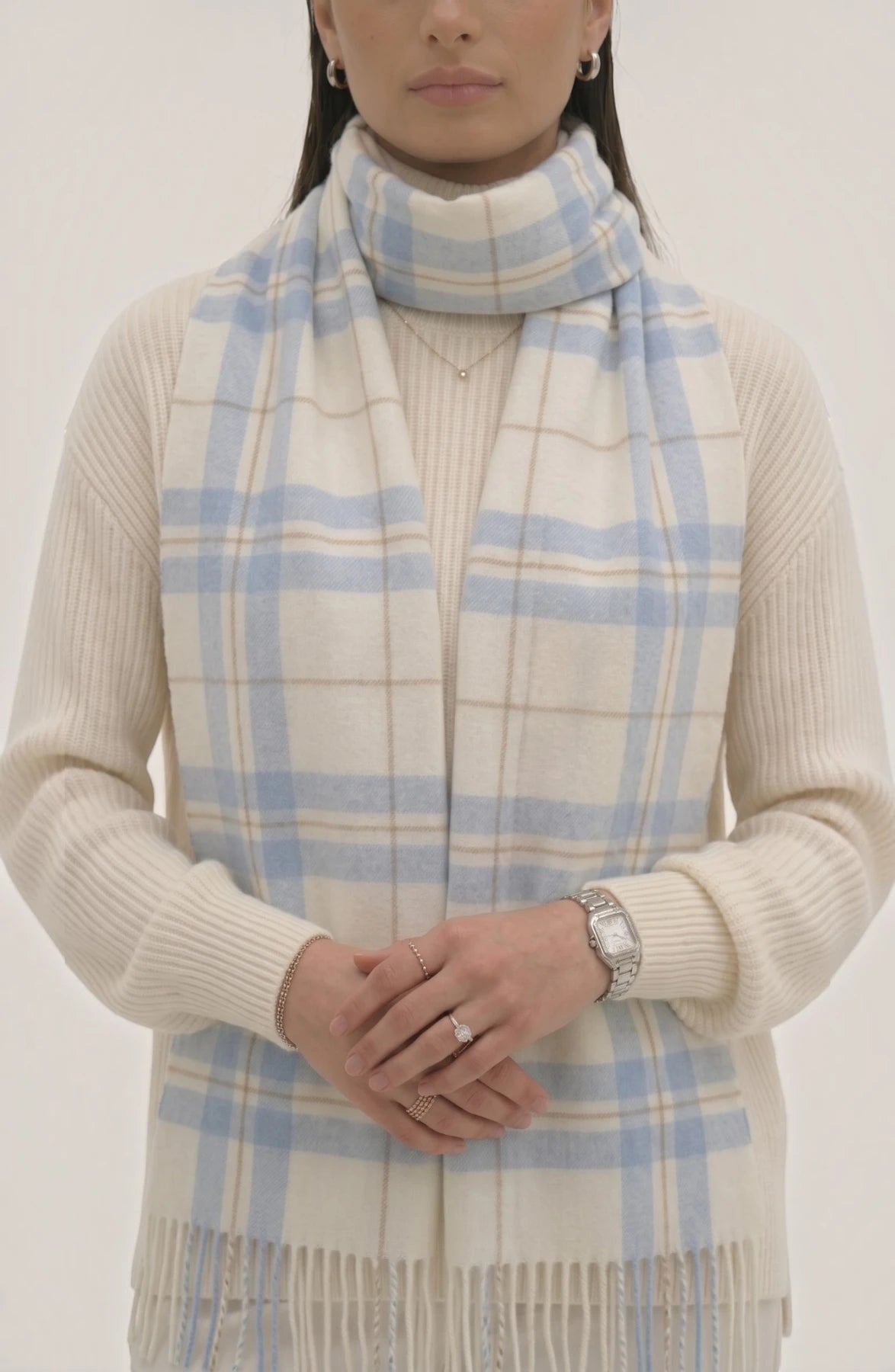 LORVENES Plaid Wool Tassel Scarf