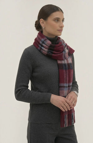 LORVENES Plaid Wool Tassel Scarf