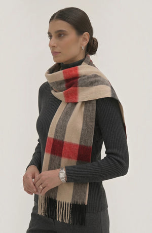 LORVENES Plaid Wool Tassel Scarf