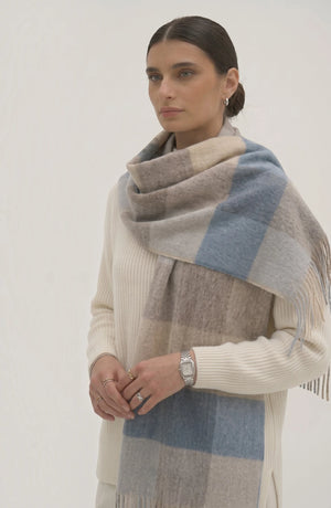LORVENES Plaid Wool Tassel Scarf