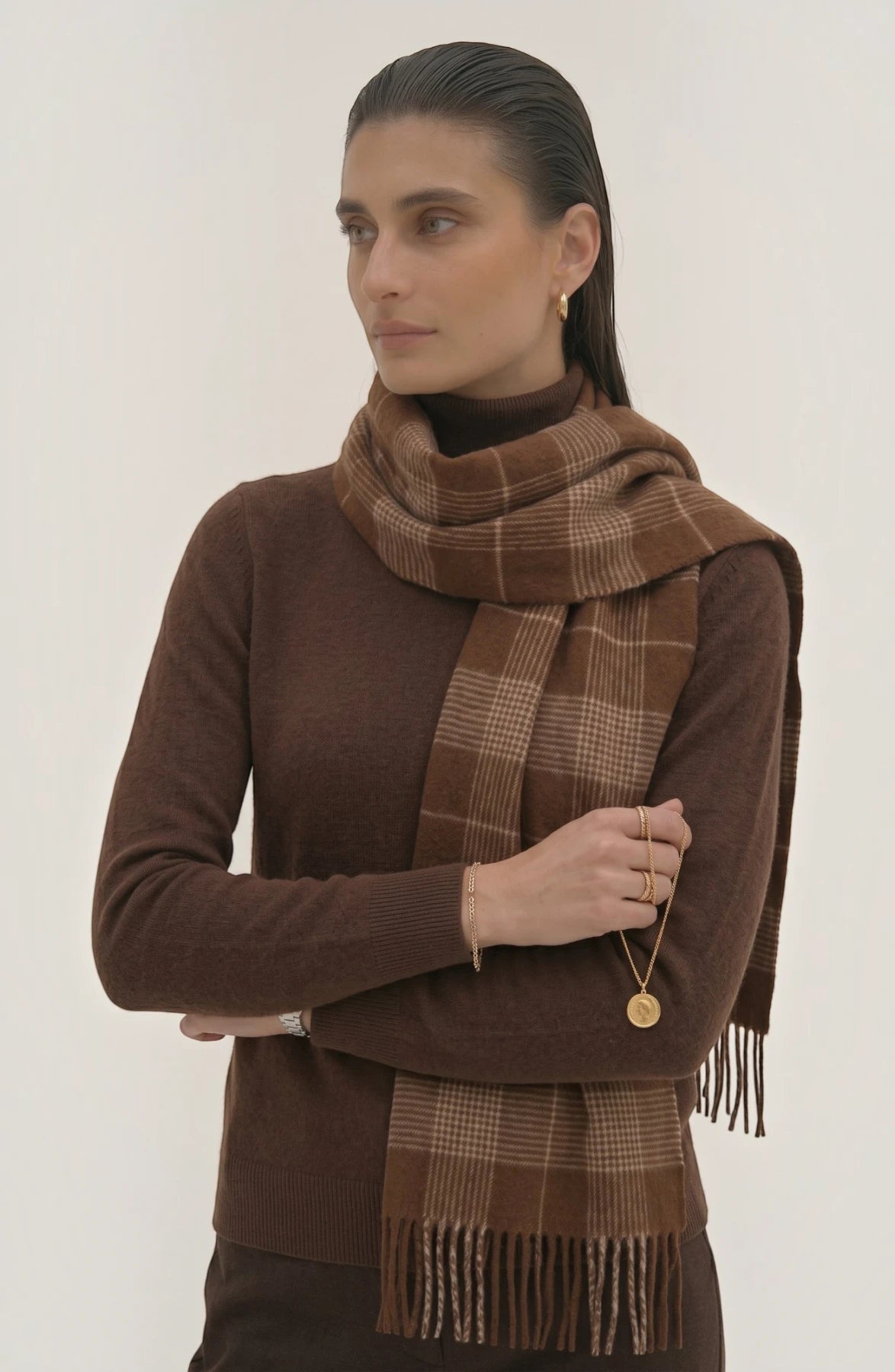 LORVENES Plaid Wool Tassel Scarf