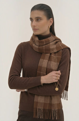 LORVENES Plaid Wool Tassel Scarf
