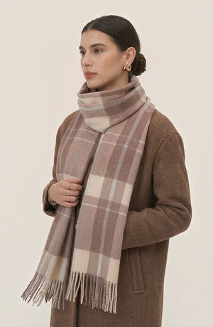 LORVENES Plaid Wool Tassel Scarf
