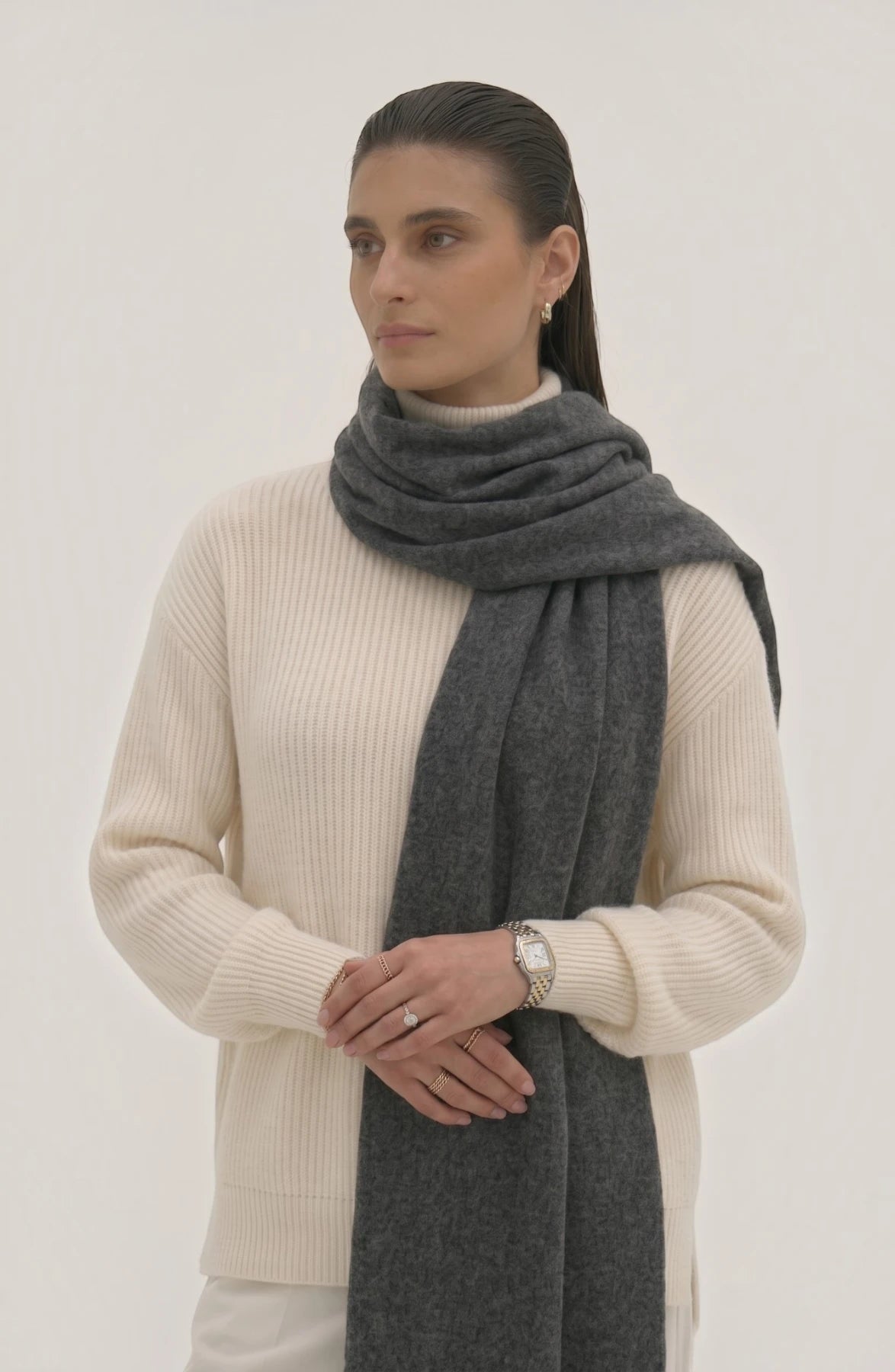 LORVENES Pure Wool Solid Scarf