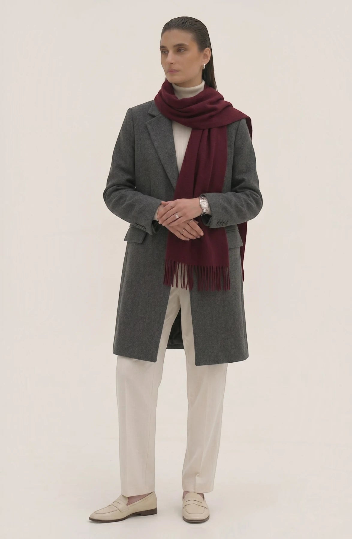 LORVENES Pure Wool Solid Scarf
