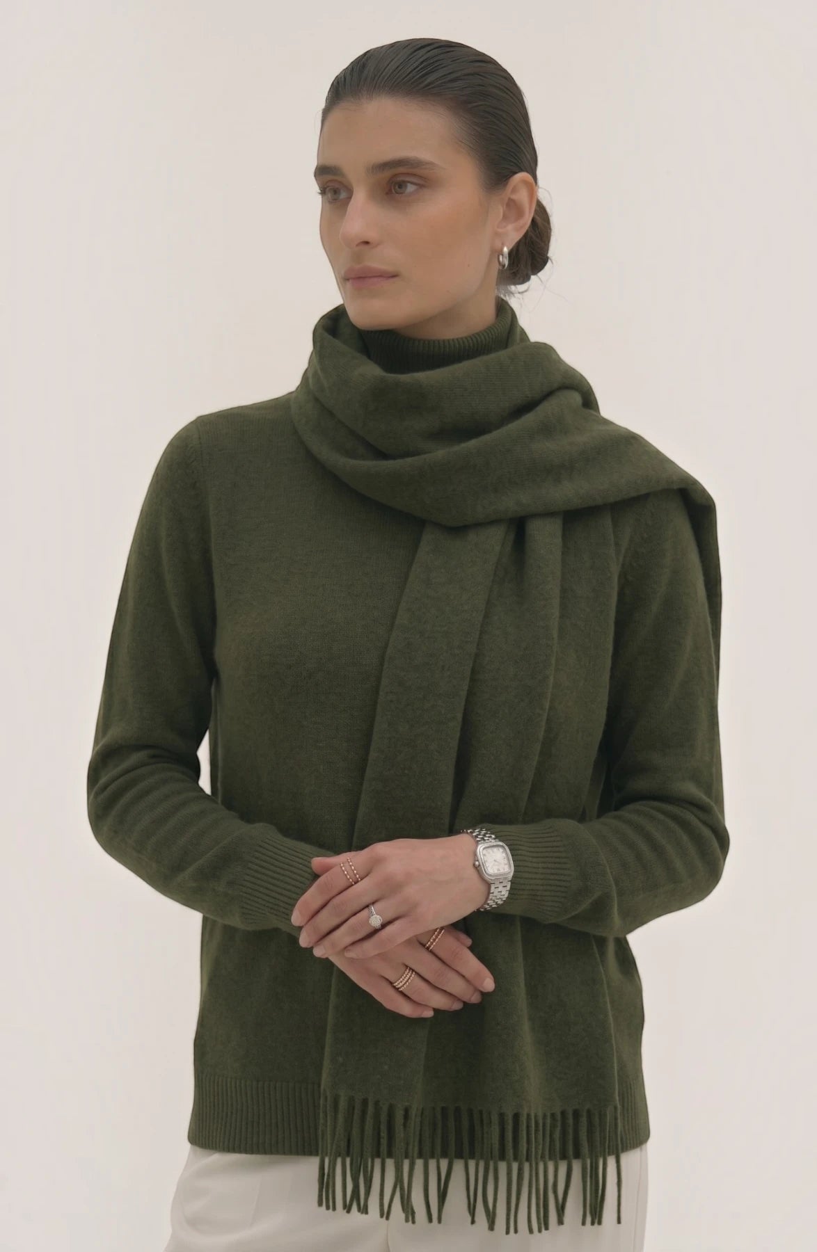 LORVENES Pure Wool Solid Scarf