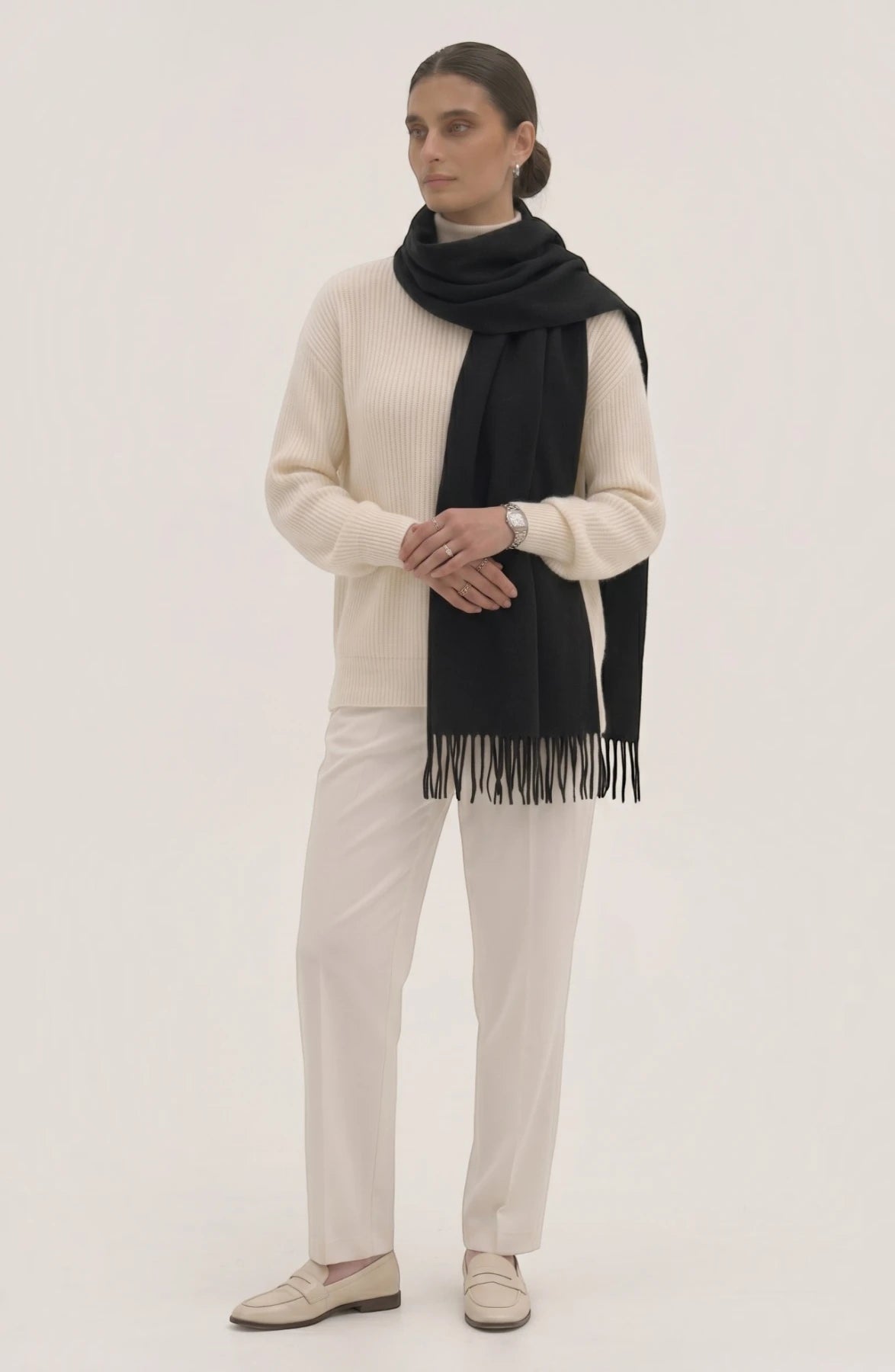 LORVENES Pure Wool Solid Scarf