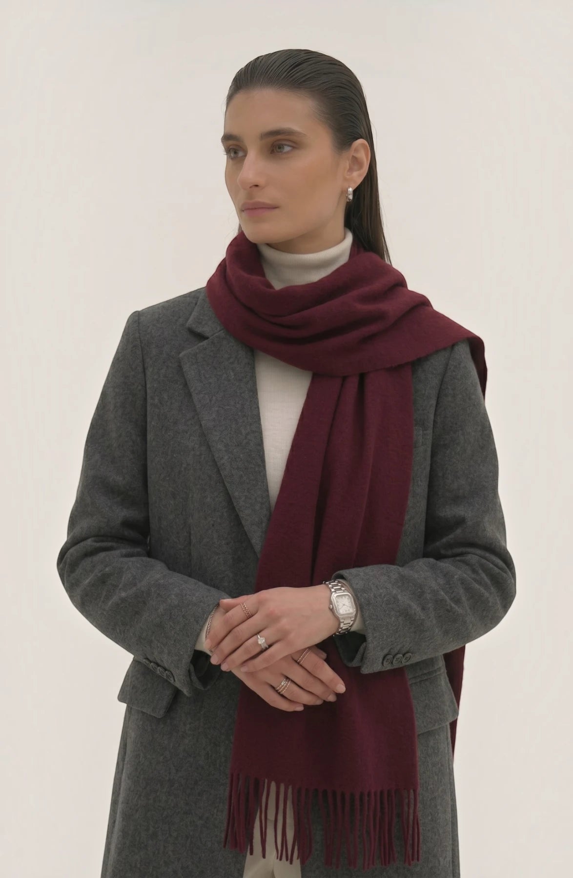 LORVENES Pure Wool Solid Scarf