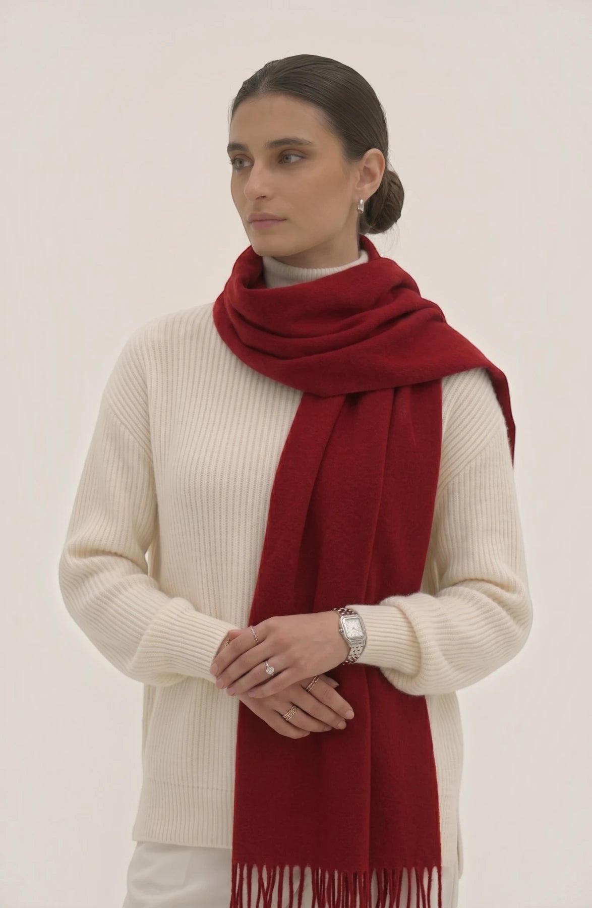 LORVENES Pure Wool Solid Scarf