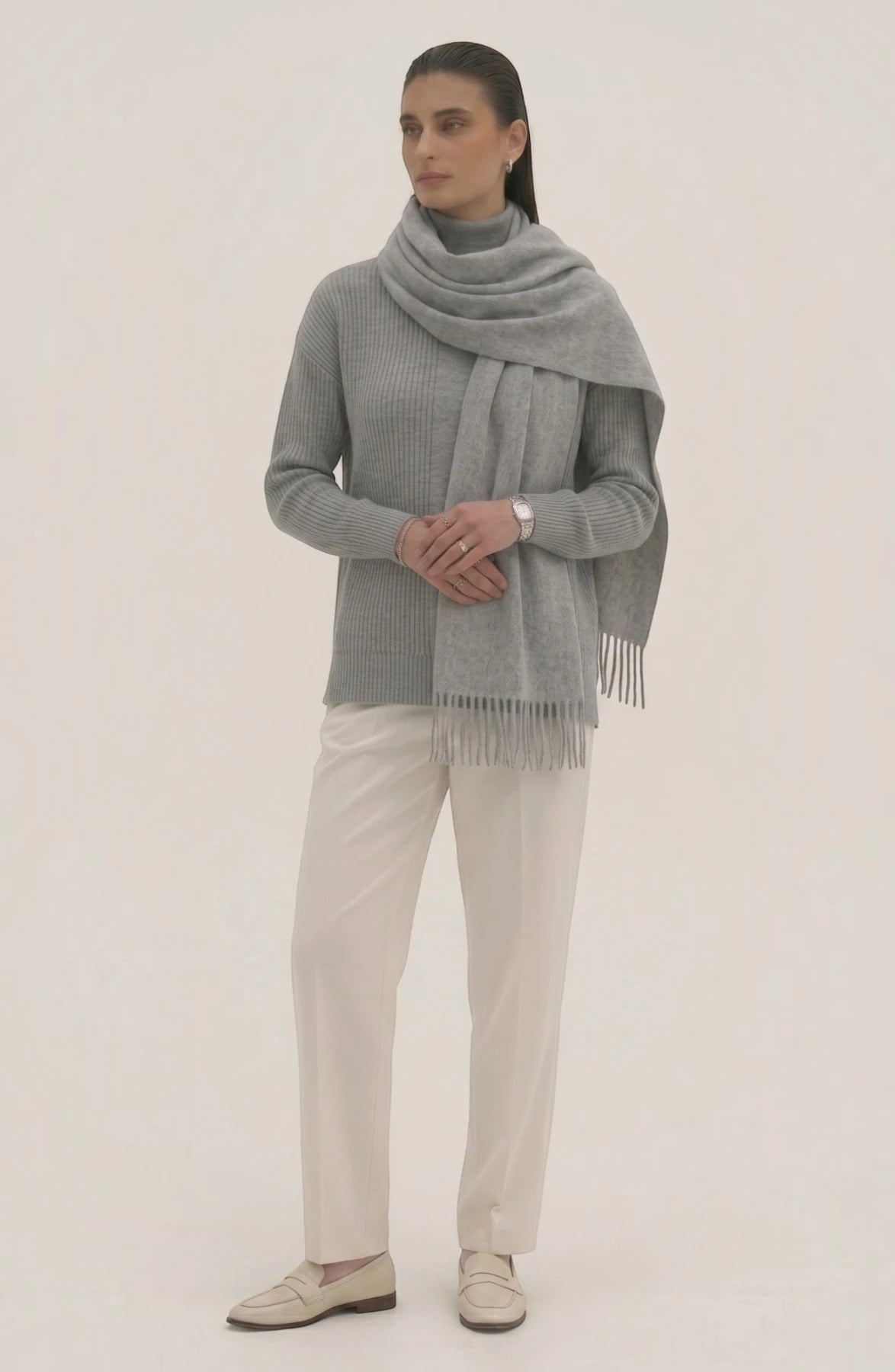 LORVENES Pure Wool Solid Scarf