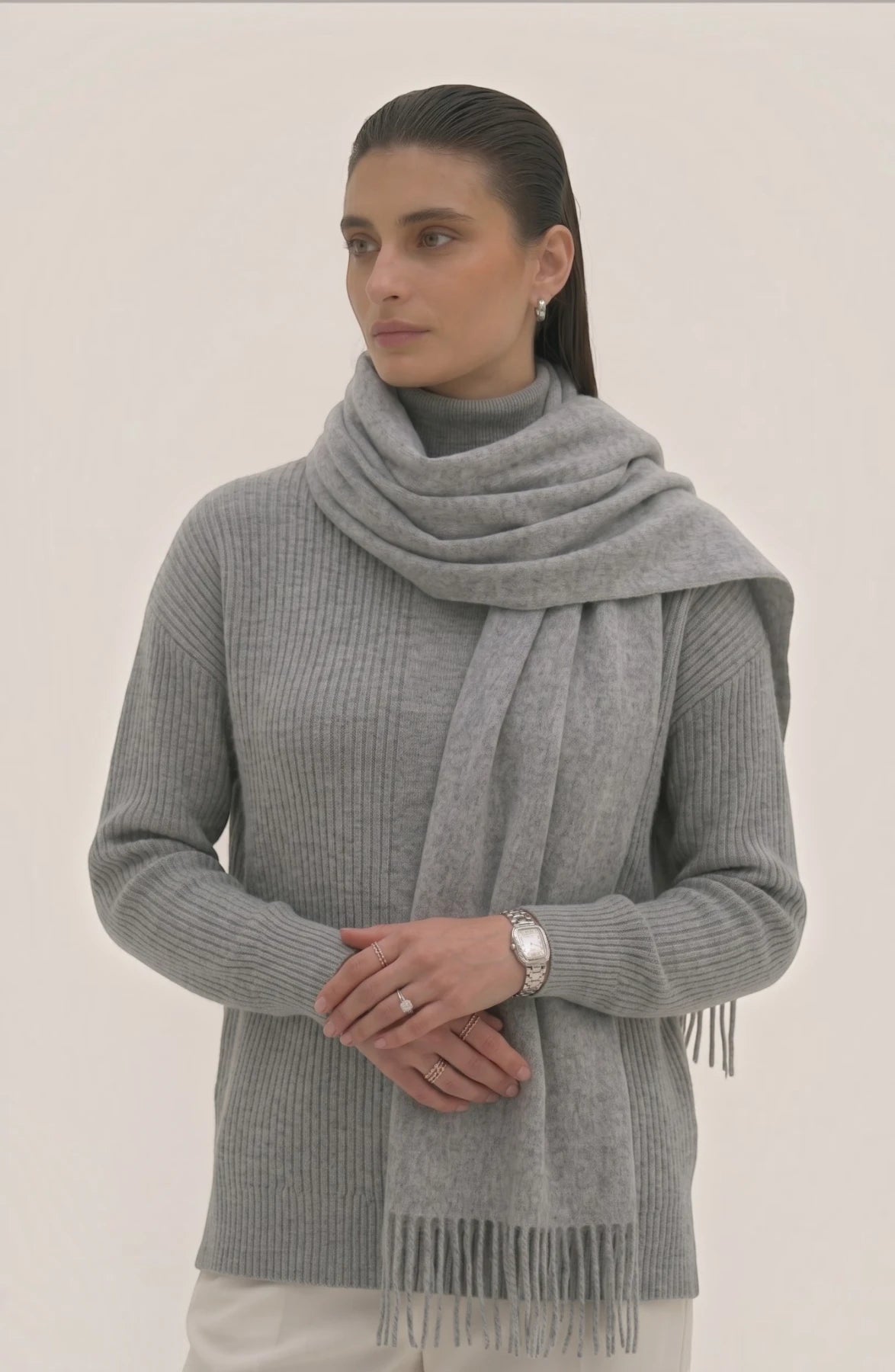 LORVENES Pure Wool Solid Scarf