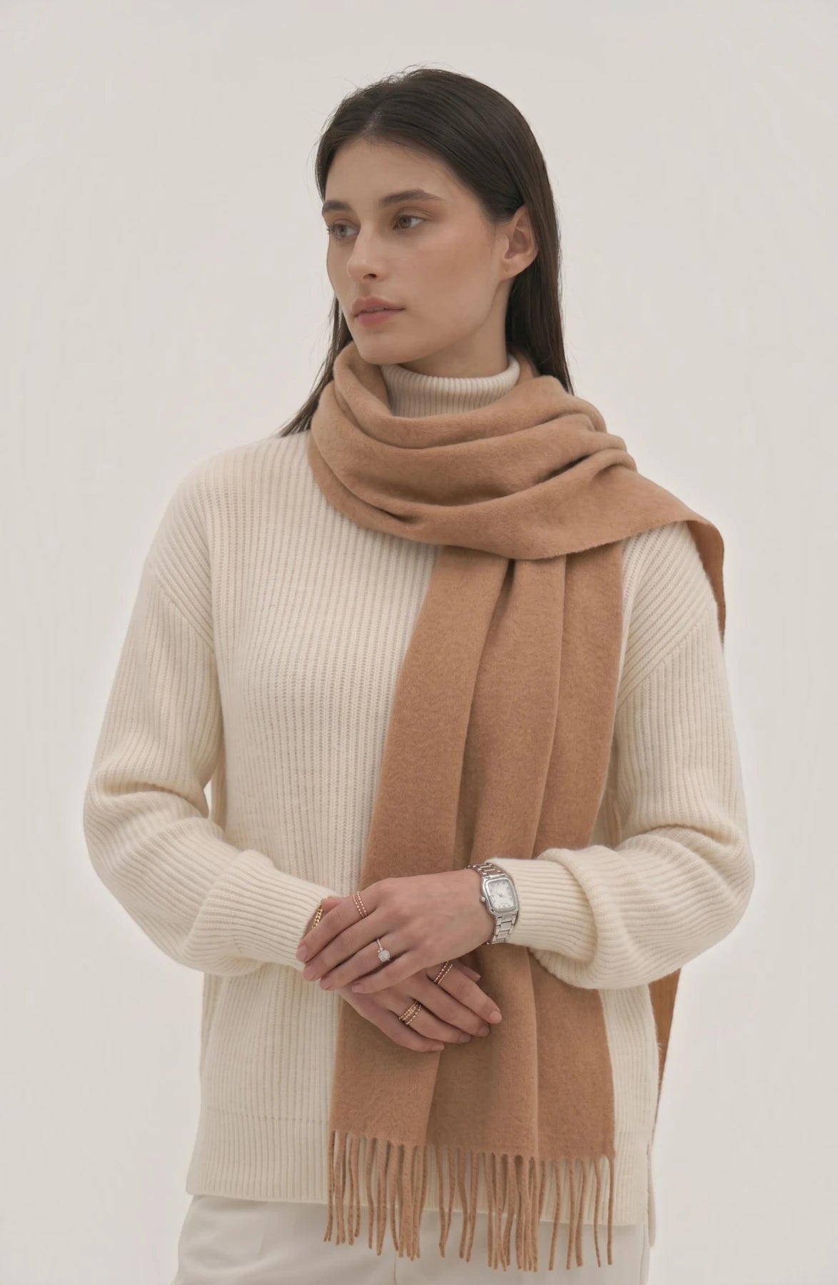 LORVENES Pure Wool Solid Scarf
