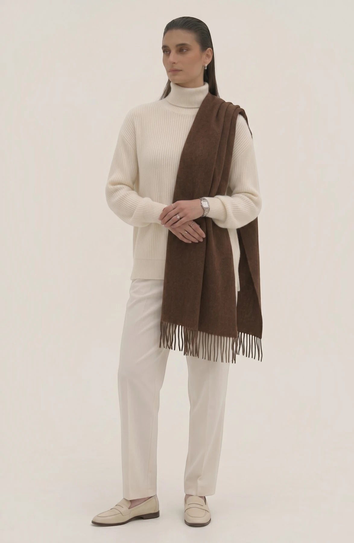 LORVENES Pure Wool Solid Scarf