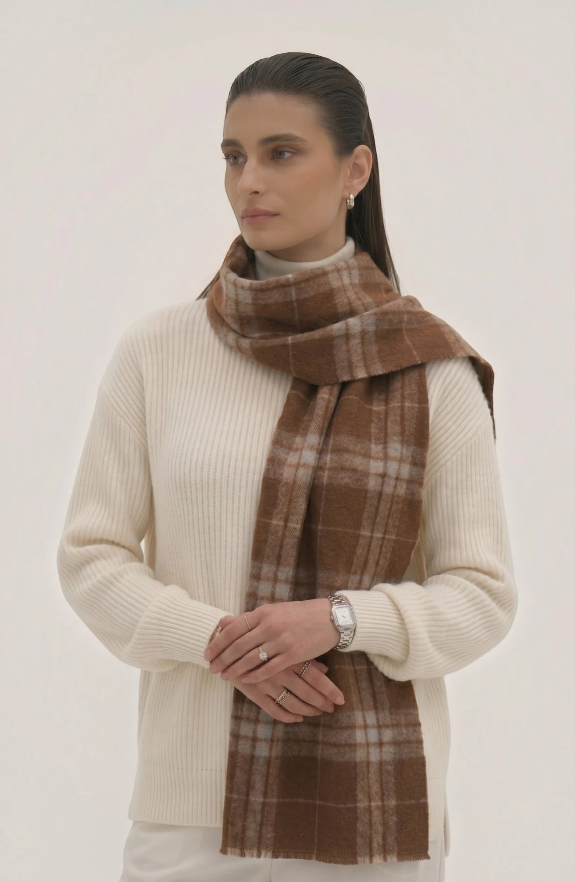 LORVENES Plaid Wool Tassel Scarf