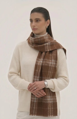 LORVENES Plaid Wool Tassel Scarf
