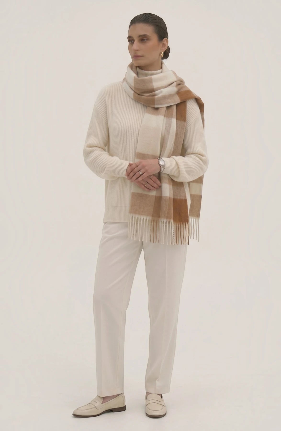 LORVENES Plaid Wool Tassel Scarf