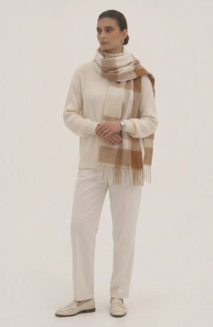 LORVENES Plaid Wool Tassel Scarf