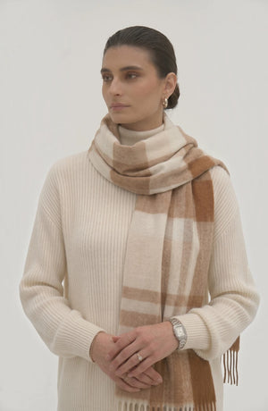 LORVENES Plaid Wool Tassel Scarf
