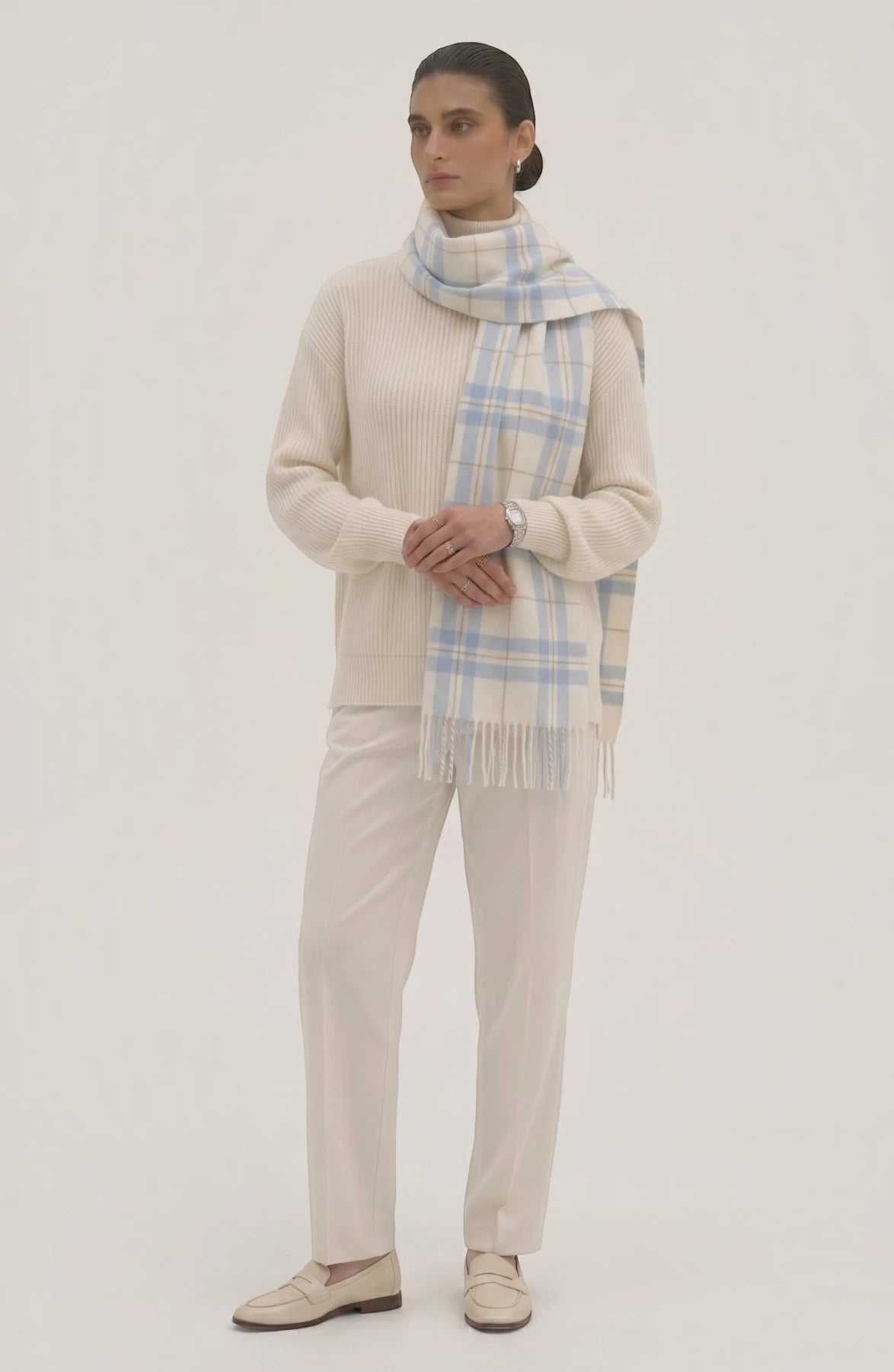 LORVENES Plaid Wool Tassel Scarf