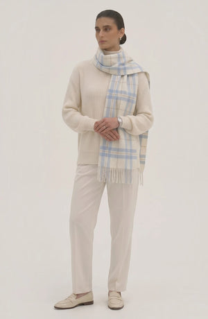 LORVENES Plaid Wool Tassel Scarf